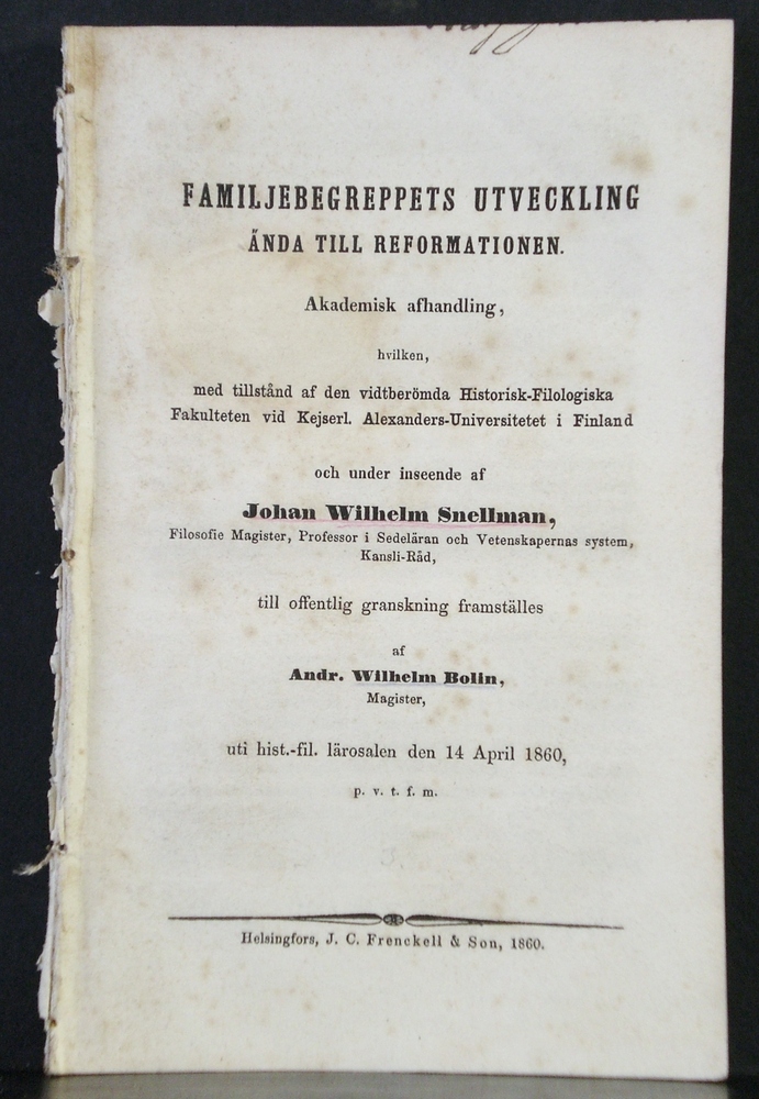 Bolin, Andr. Wilhelm: Familjebegreppets utveckling ända till reformationen