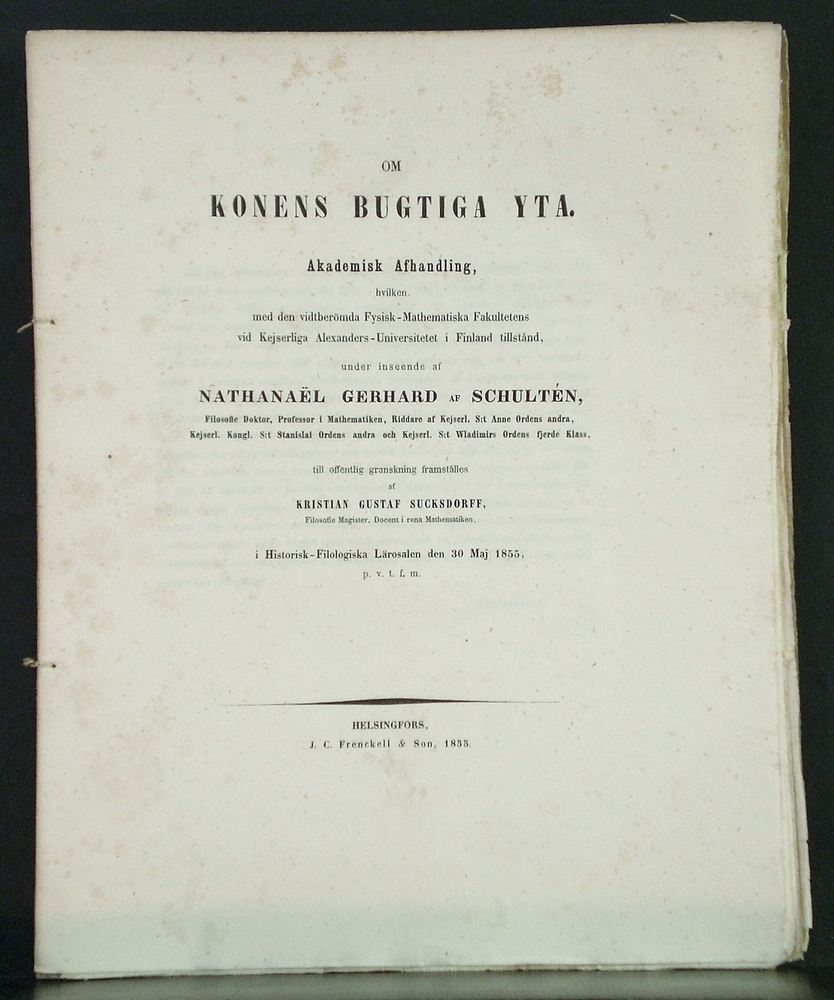 Om konens bugtiga yta. Akademisk afhandling (1855)