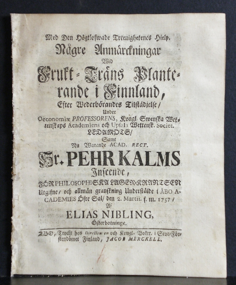 KALM PEHR Några anmärckningar wid frukt-träns planterande i Finnland (1757)