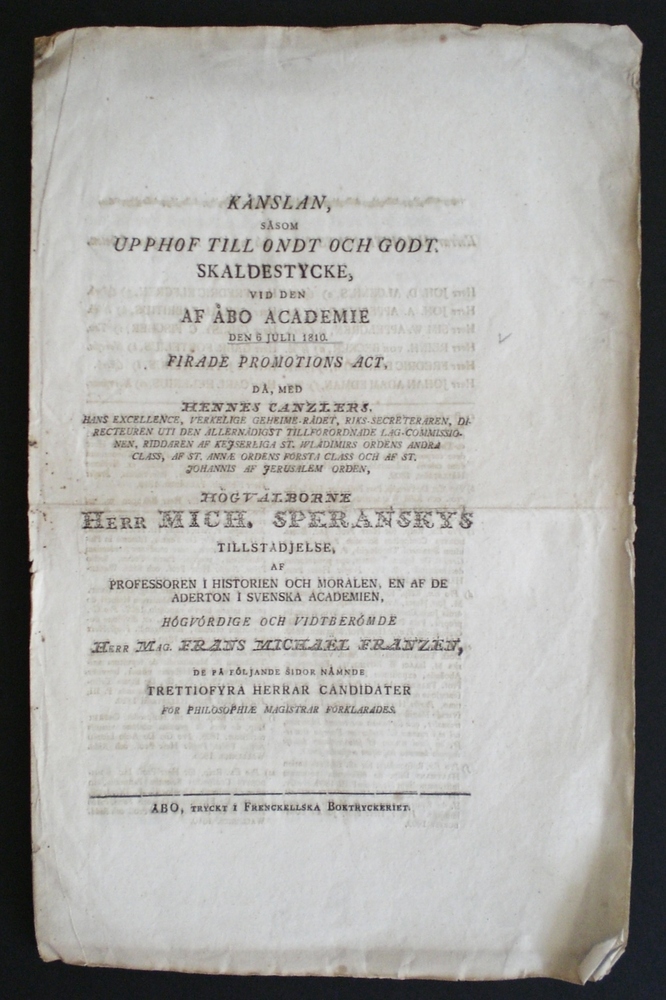 Känslan, såsom upphof till ondt och godt. Skaldestycke 1810