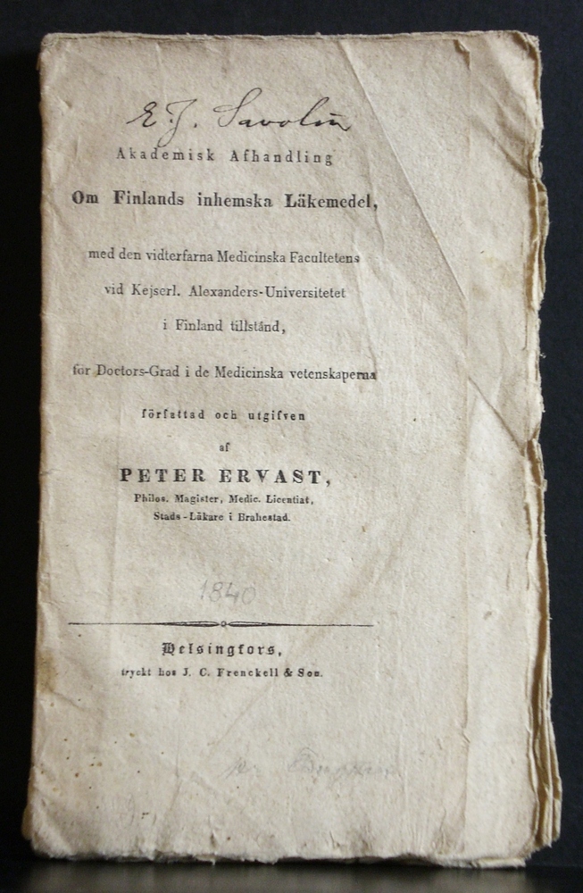 PETER ERVAST Om Finlands inhemska läkemedel (1840)