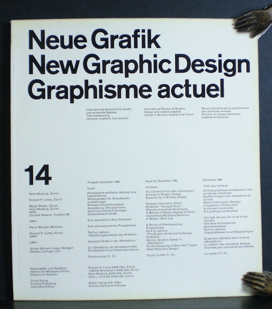 Lohse, Richard L. et al , editor: Neue Grafik. New Graphic Design. Graphisme Actuel. 14, Dezember, 1962