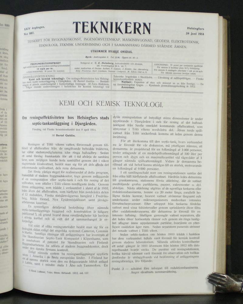 Teknikern 1914. Tidskrift för byggnadskonst, ingeniörvetenskap, maskinbyggnad, geodesi, elektroteknik, teknologi, teknisk undervisning och i sammanhang därmed stående ämnen