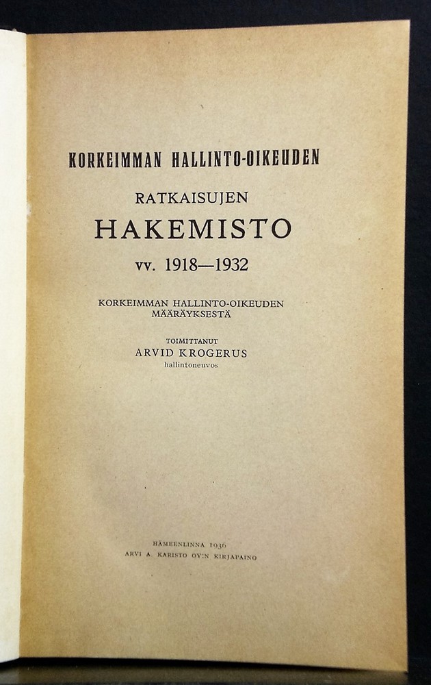 Korkeimman hallinto-oikeuden ratkaisujen hakemisto vv. 1918-1932