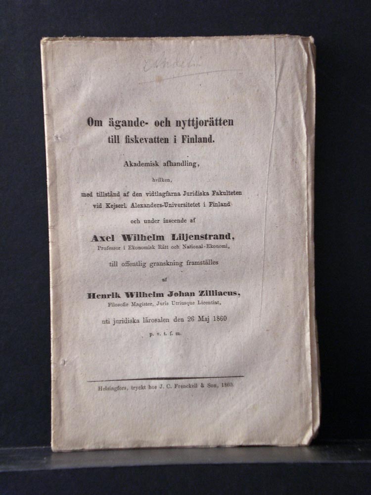 Om ägande- och nyttjorätten till fiskevatten i Finland (1860)