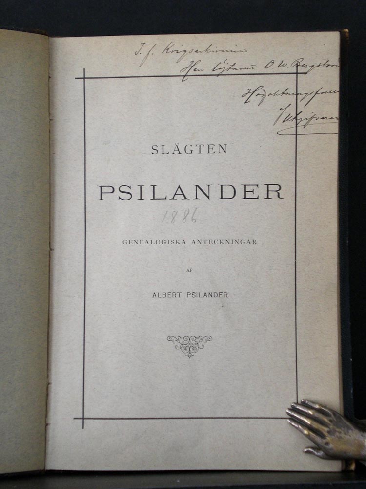 Slägten Psilander. Genealogiska anteckningar af Albert Psilander (1886)