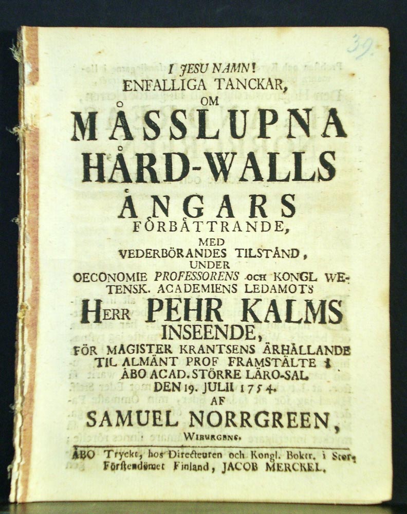 PEHR KALM Om måsslupna hård-walls ängars förbättrande (1754)