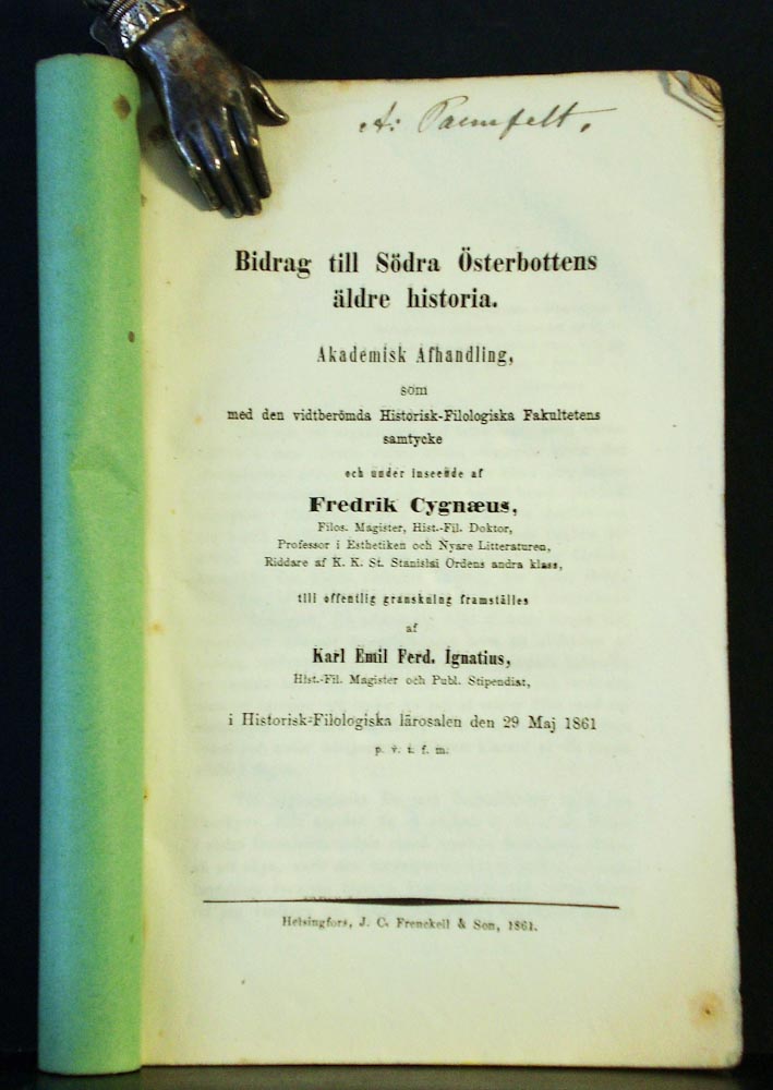 Ignatius, Karl Emil Ferd.: Bidrag till södra Österbottens äldre historia