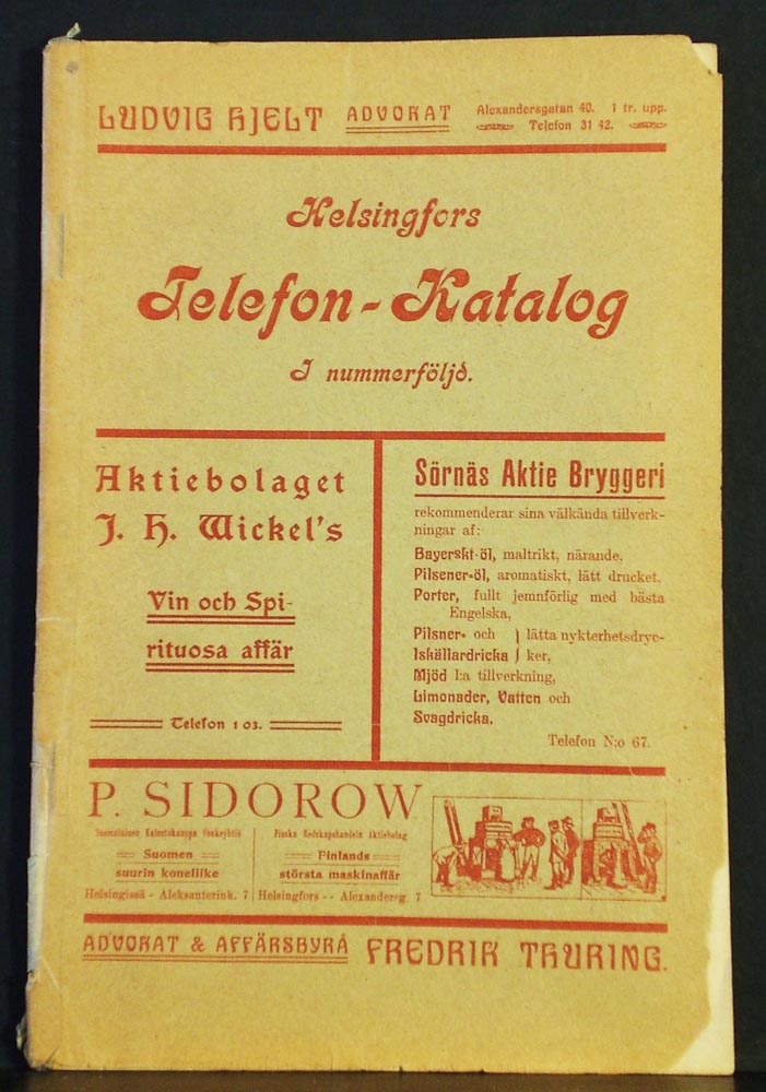Helsingfors Telefon-Katalog i nummerföljd 1906