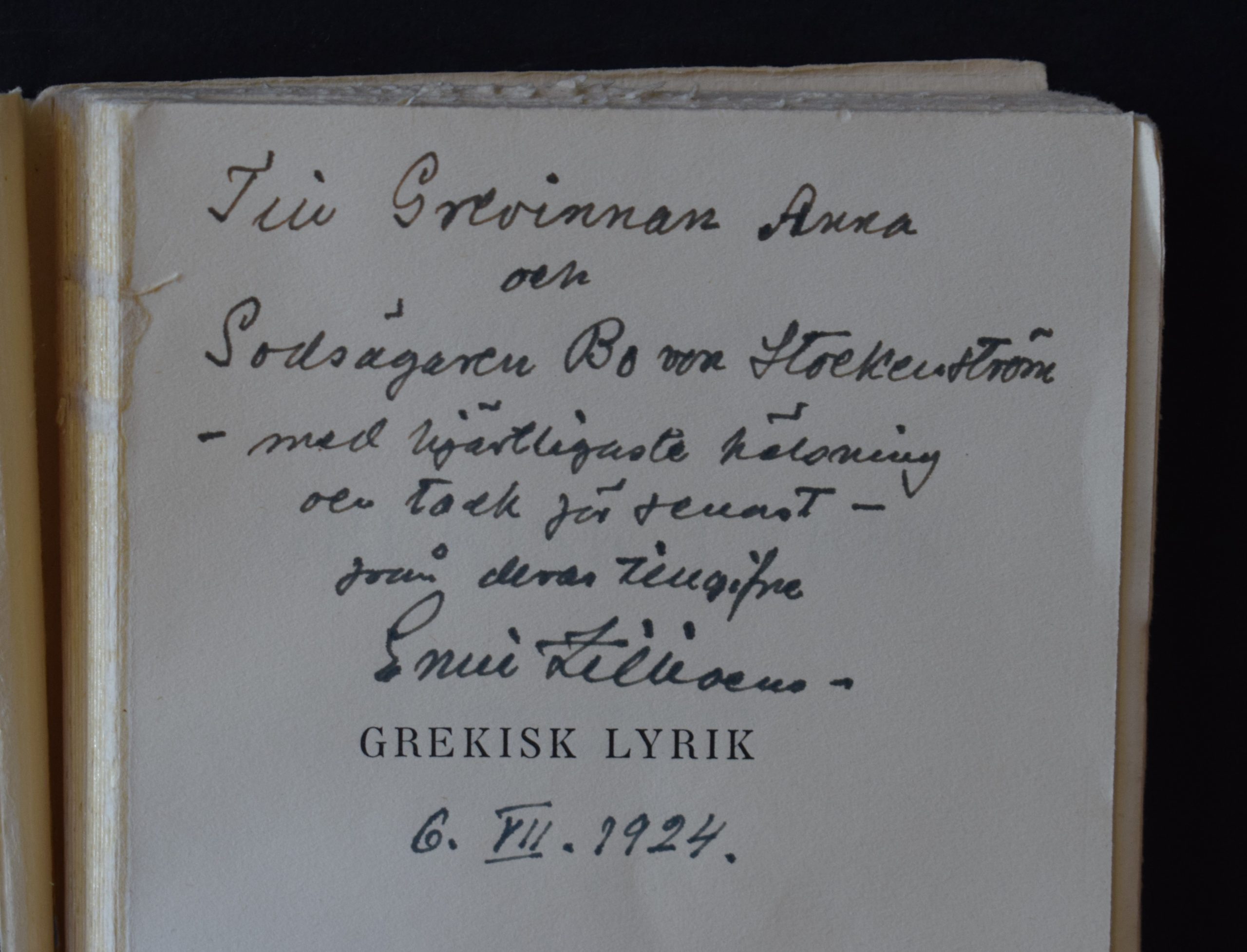 Zilliacus, Emil: Grekisk lyrik (*dedikation) - Image 2