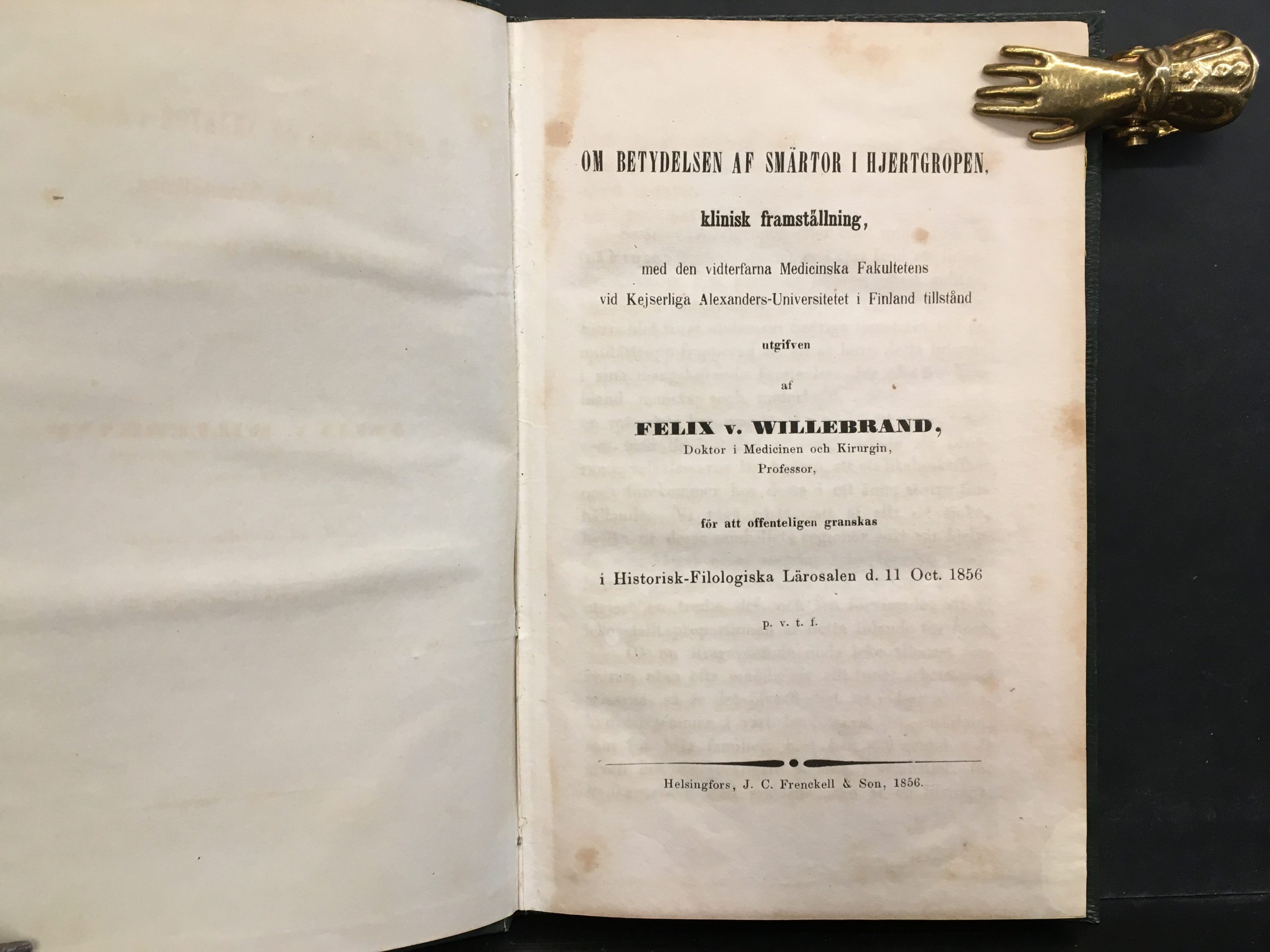 Willebrand, Felix von: Om betydelse af smärtor i hjertgropen (1856) - Image 2