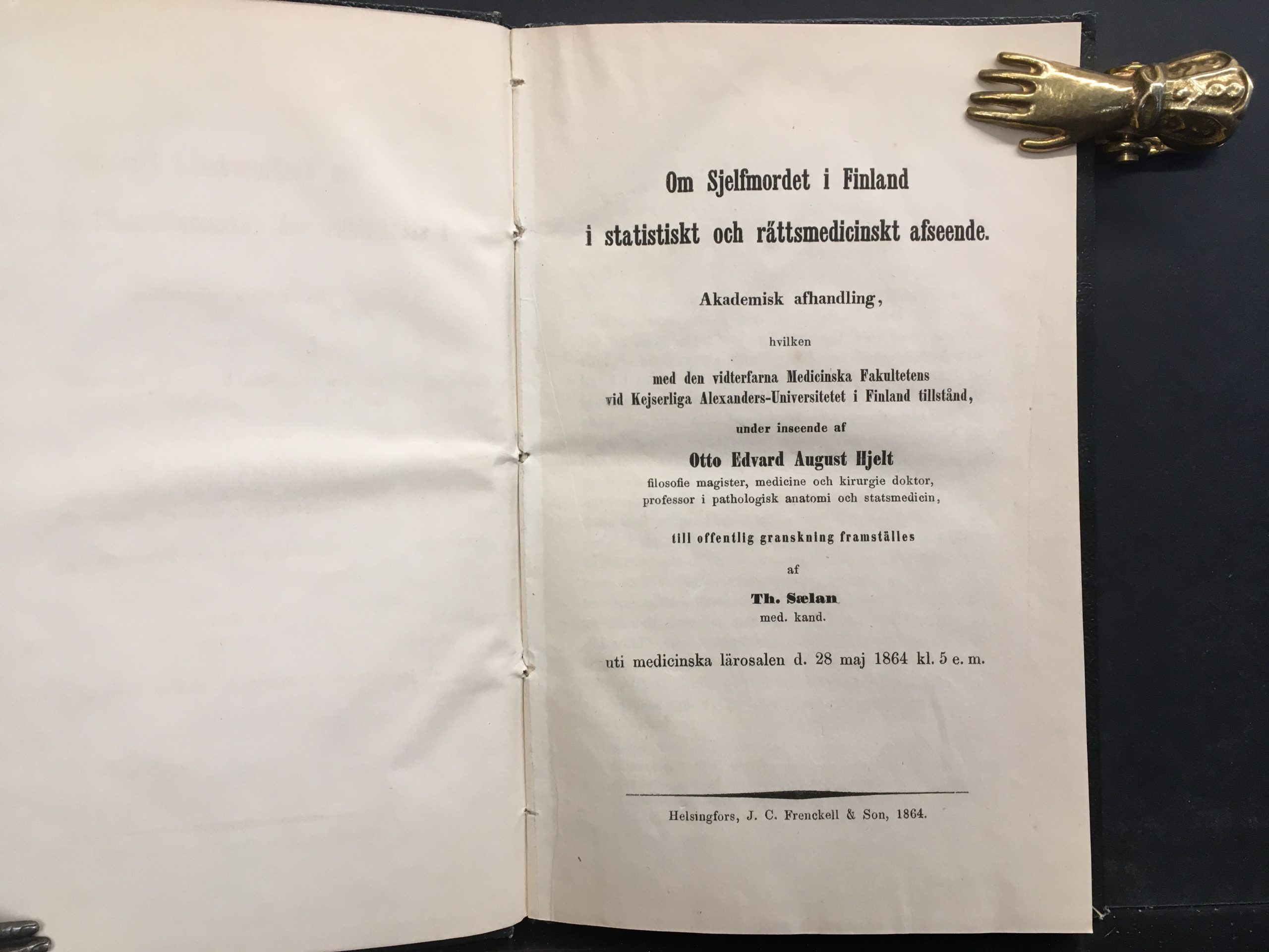 Saelan, Th.: Om Sjelfmordet i Finland i statistiskt och rättmedicinskt afseende (1864) - Image 2