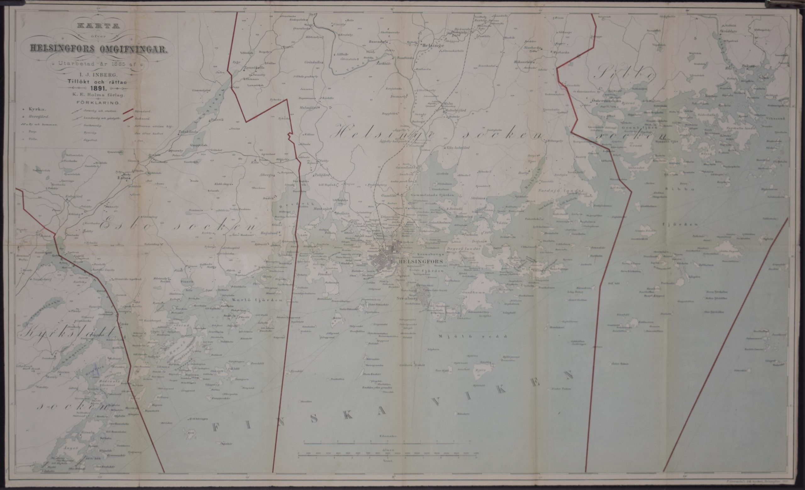 I. J. Inberg Karta öfver Helsingfors Omgifningar 1891