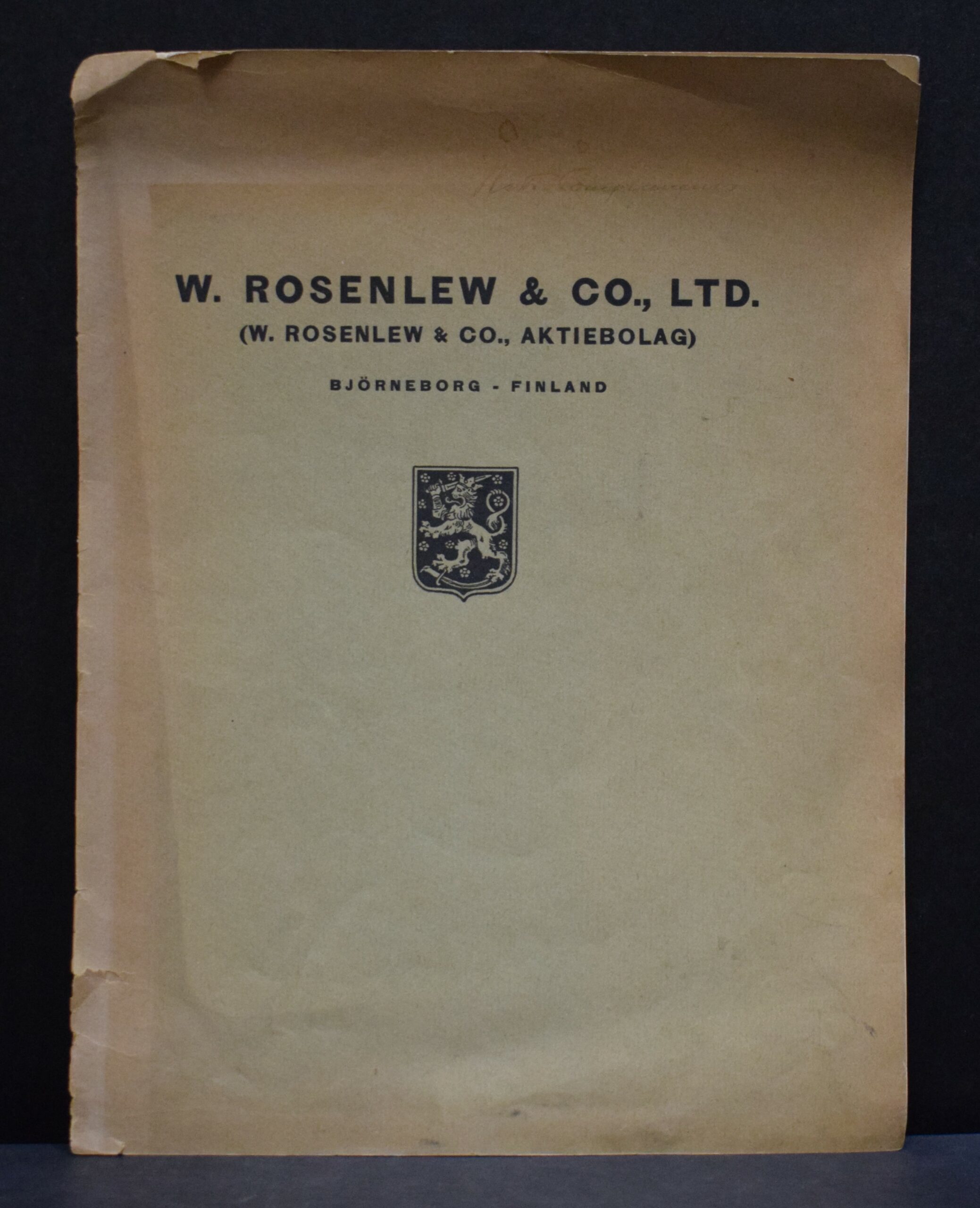 W. Rosenlew & Co., Ltd. Björneborg - Finland (1922)