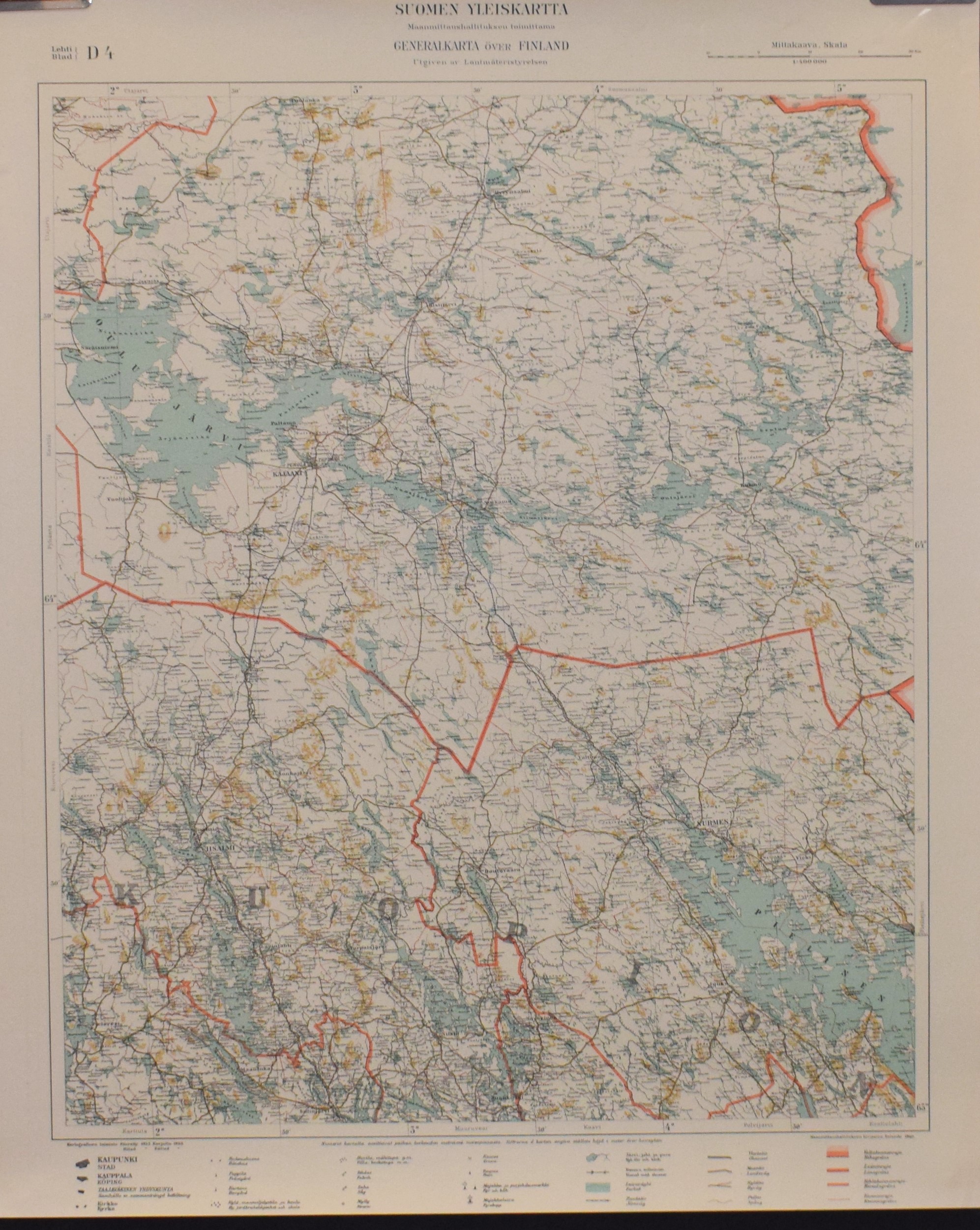 Suomen yleiskartta. Lehti D4. (Kajaani) (1940)